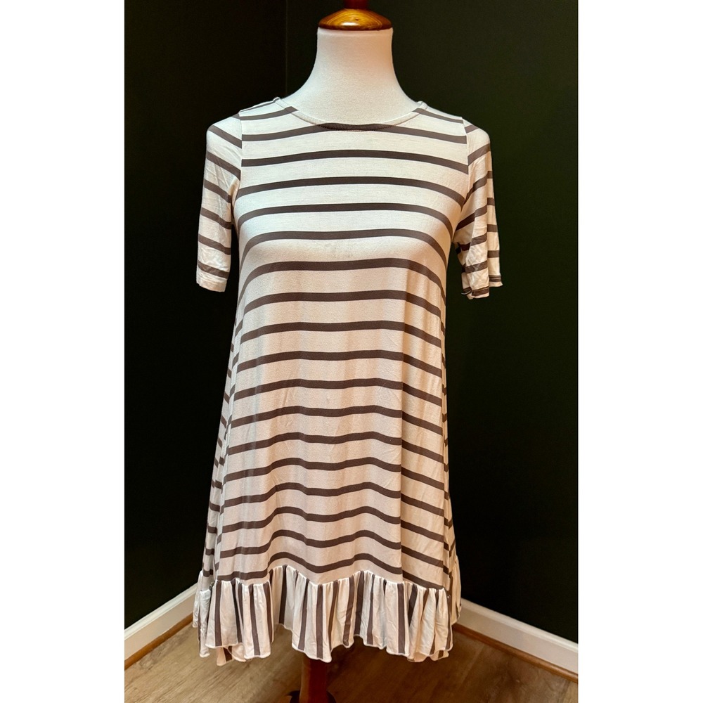 Agnes & Dora Striped Ruffle Hem T-Shirt Dress Women's XS